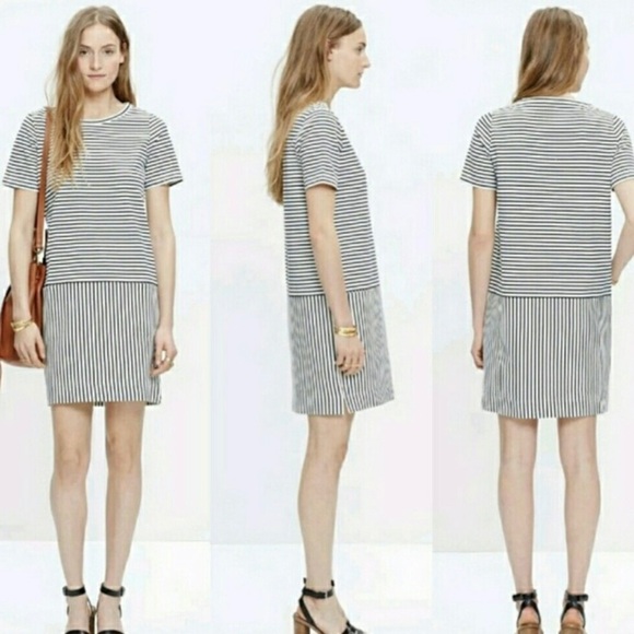 Madewell Navy/White Striped Dockside Dress Sz M - Picture 1 of 13